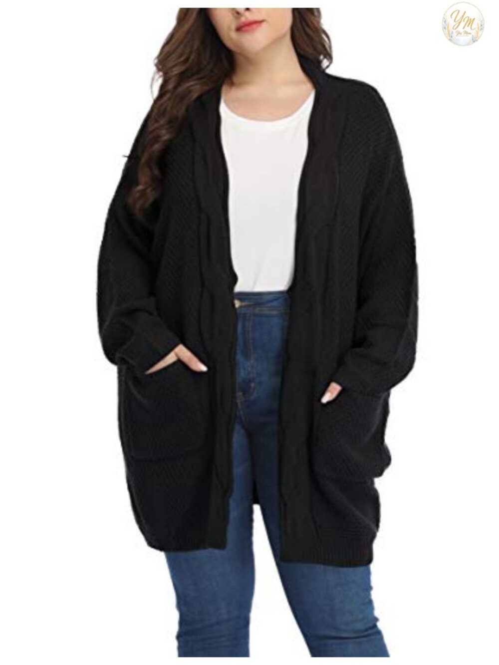 Plus Size Oversized Open Front Cable Knit Cardigan Long Sweater